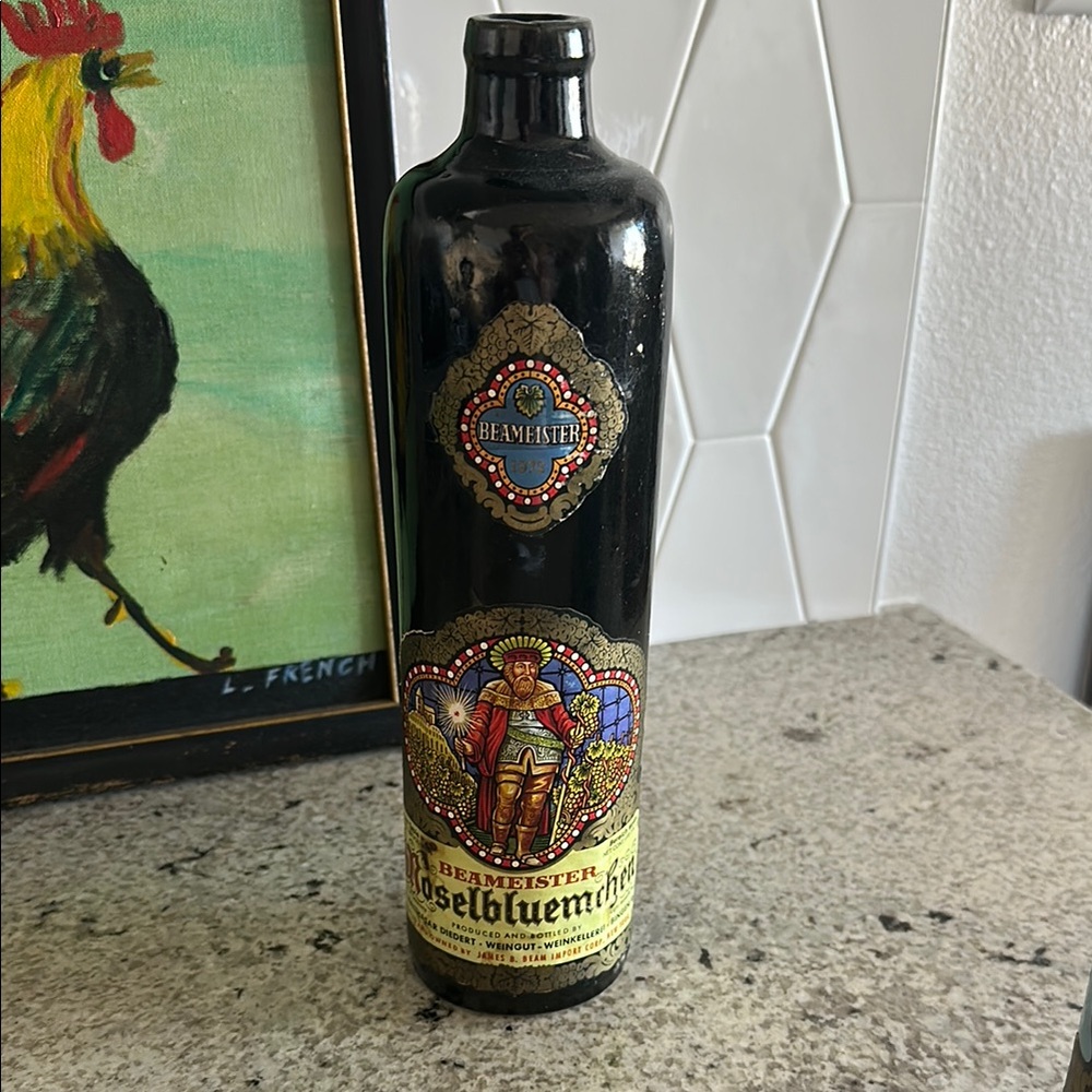 UEC Vintage Decorative Pottery Bottle - Black and Gold 10.75" tall